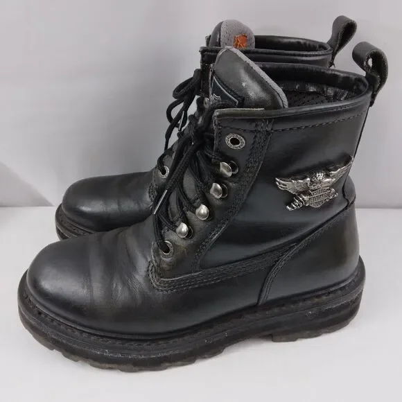 HARLEY-DAVIDSON Lace Up Chukka Boots Black Metal Emblem Grunge Rock Women's 7.5 - Picture 8 of 16
